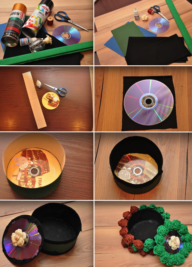 Шкатулка из дисков и картона